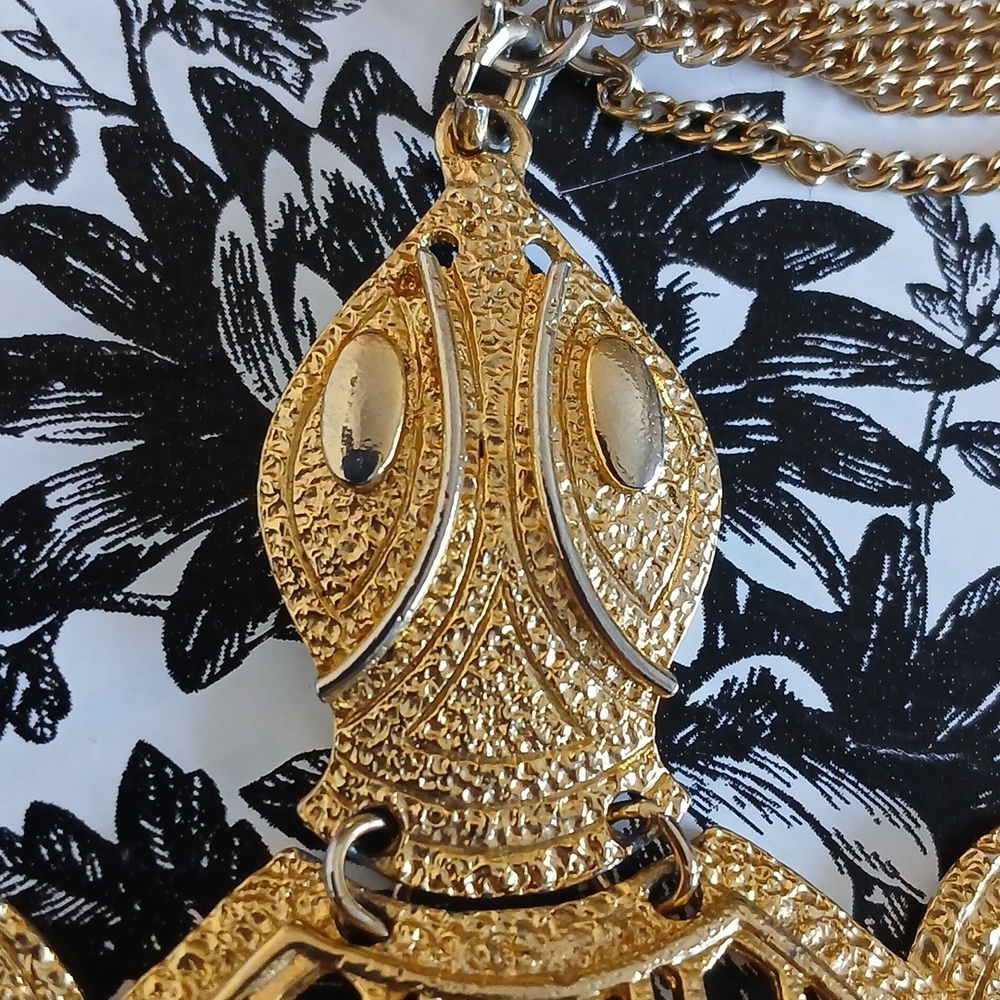 Vintage Large Intricate Animal 3 Strand Goldtone Turtle Statement Necklace - Picture 6 of 12